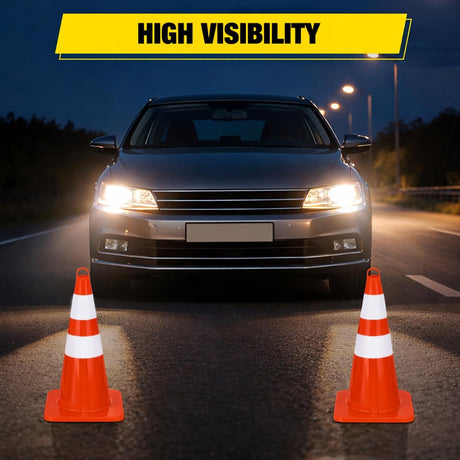 28 inch Traffic Safety Cones, 8  Pack Durable PVC Orange Cones with Reflective Collars for Road Safety, Parking, Construction Work, Sports Training