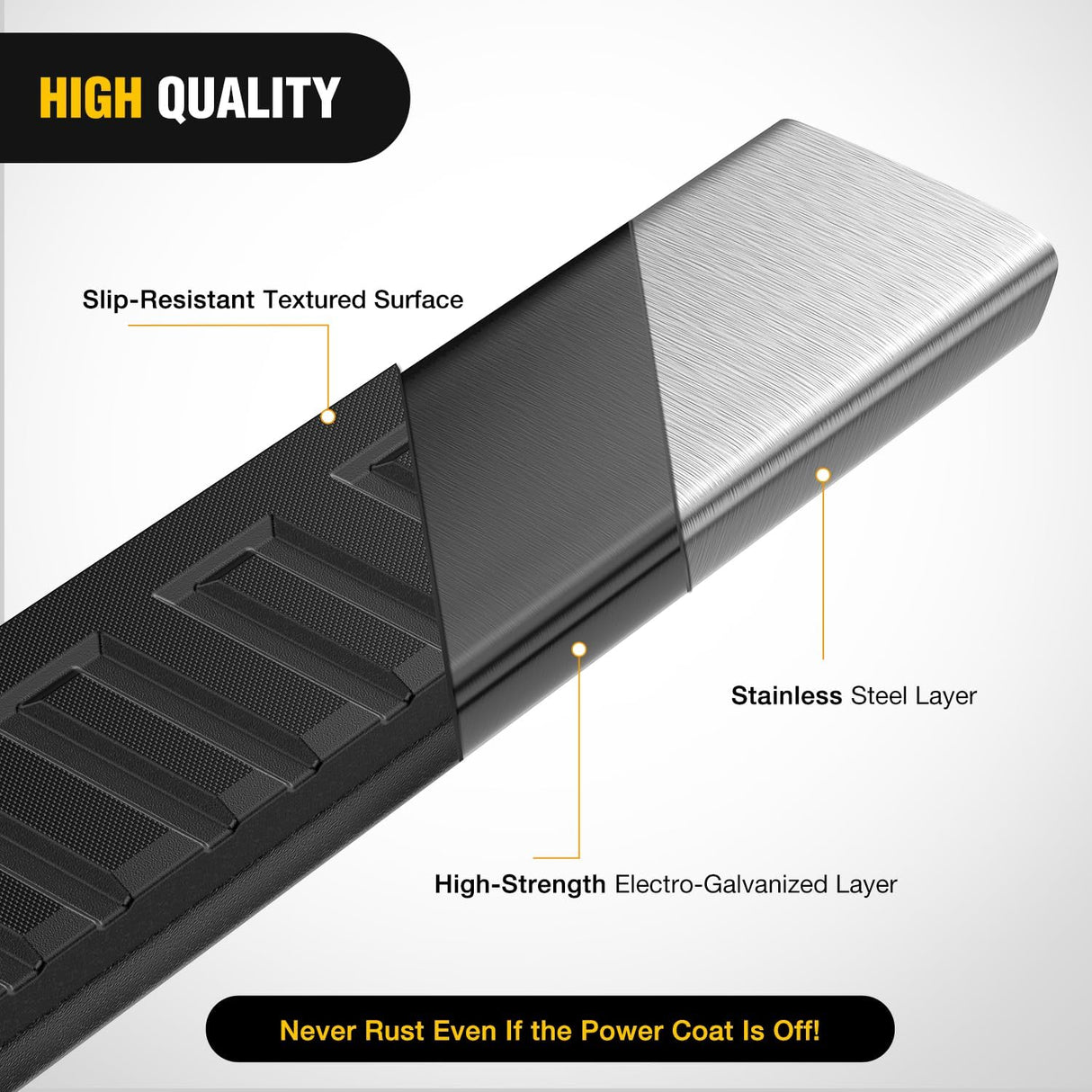 Running Boards for 2015-2026 Ford F150 Quad Cab 2 Full-Size Door & 2 Half-Size Door 6 Inch Side Step Nerf Bars Stainless Steel Black