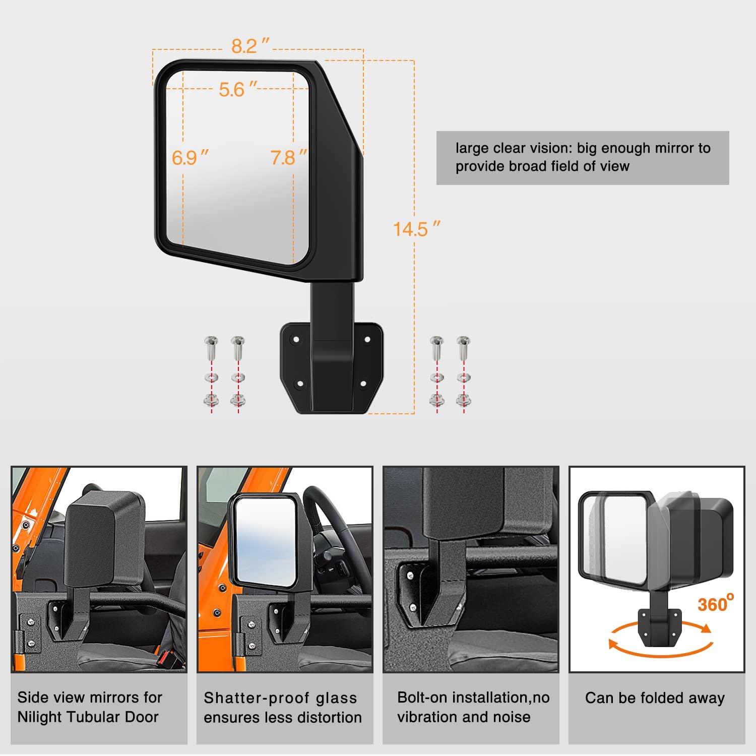 2018-2023 Jeep Wrangler JL | 2020-2023 Gladiator JT 2Door Front Rear Tubular Doors with Side View Mirrors Nilight