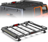 Roof Rack Cargo Basket with LED Light Bar Compatible with 2007-2026 Wrangler JK JL Unlimited & Gladiator JT 4 Door Hardtop, JKU JLU Luggage Rooftop Storage Carrier