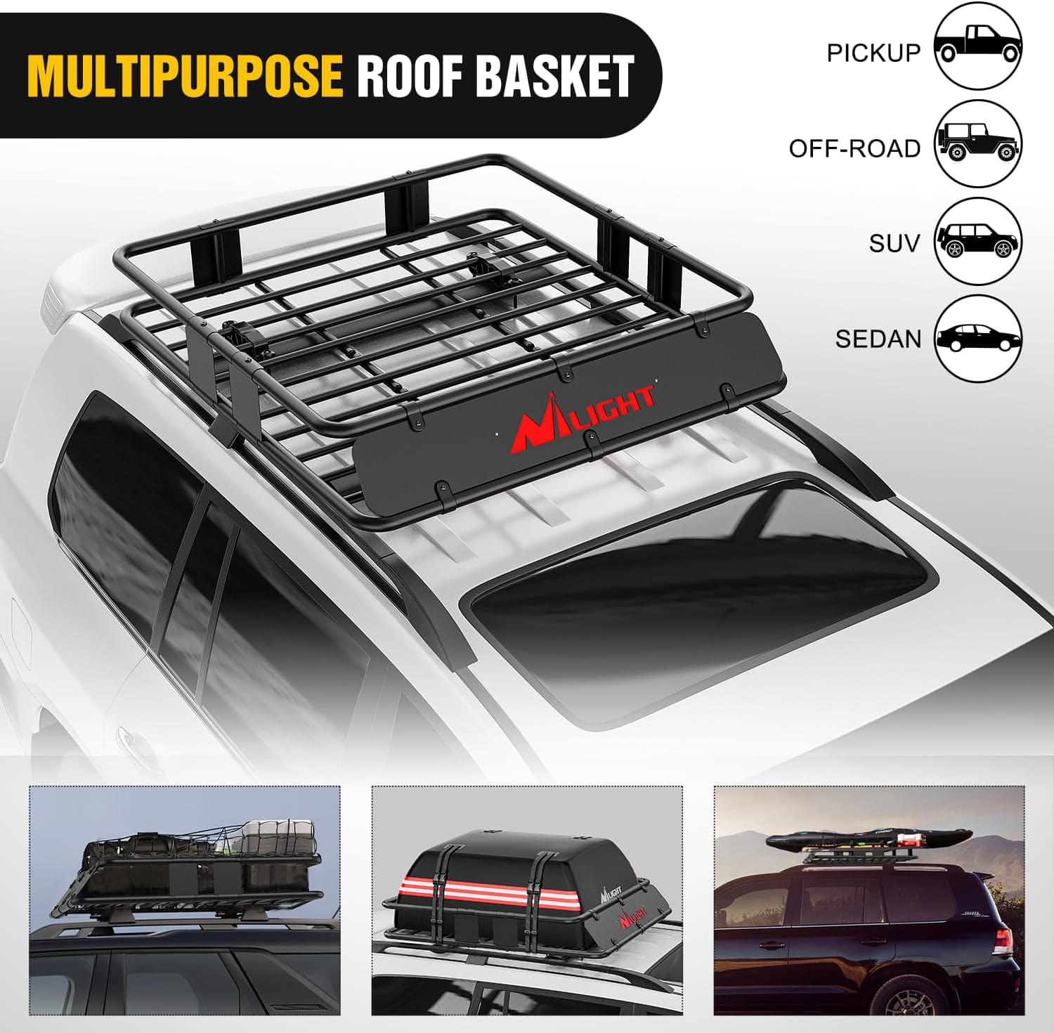Universal Roof Rack Cargo Basket 43" x 39" x 6" Nilight