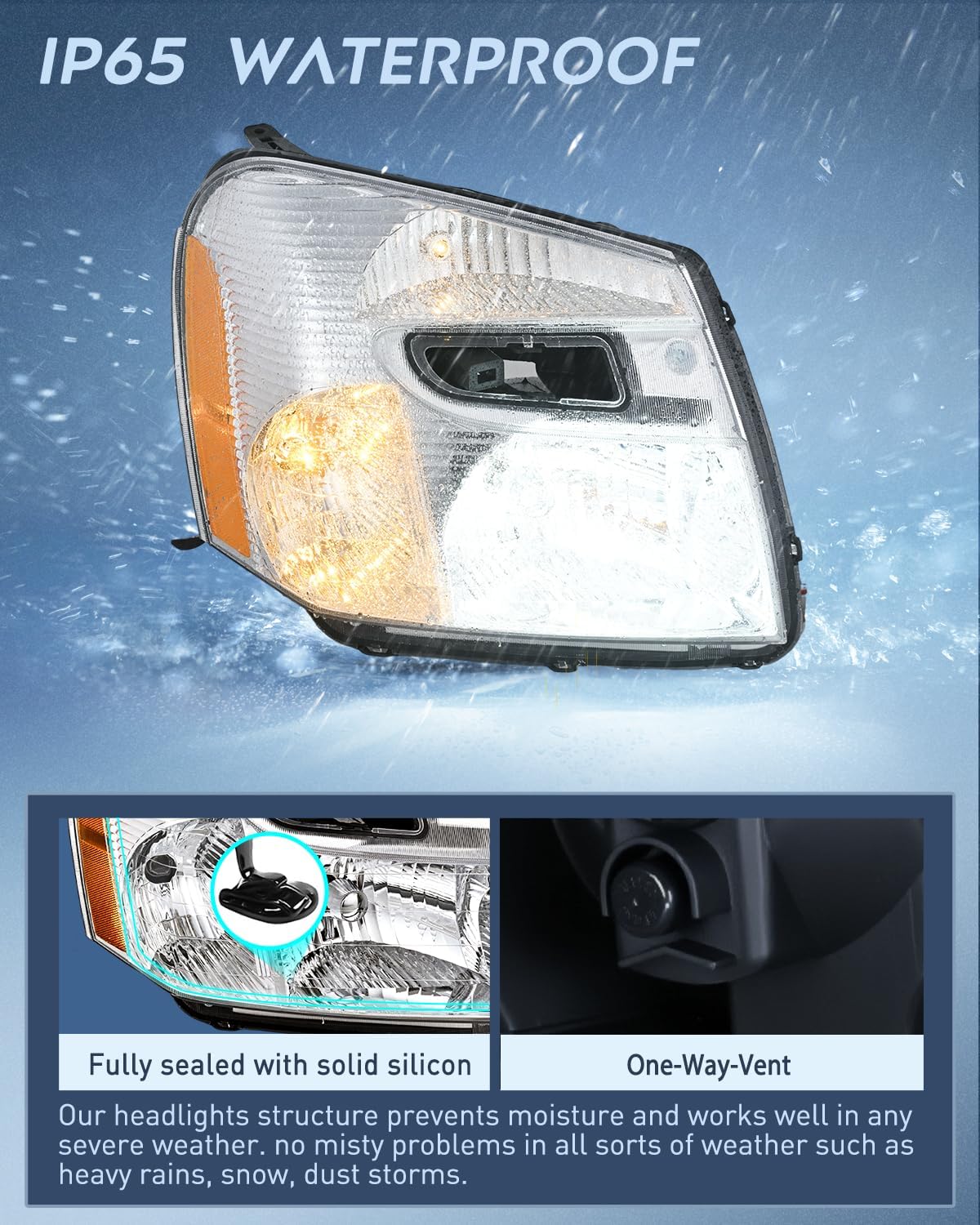 Headlight Assembly Compatible with 2005-2009 Chevy Equinox | 2005-2009 Chevy Equinox SUV OE Style Replacement Headlights Chrome Housing Amber Reflector Headlamp