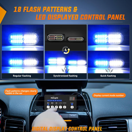 8PCS Led Strobe Lights with Controller 12V 24V Sync Feature Blue White Emergency Hazard Warning Light 12 24 LED Surface Mount for Vehicle Car Truck RV ATV
