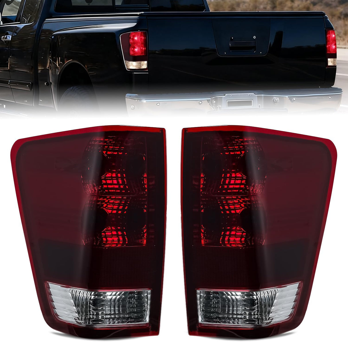 Taillight Assembly Compatible with 2004 2005 2006 2007 2008 2009 2010 2011 2012 2013 2014 2015 Nissan Titan Tail Light OE Style Rear Lamp Replacement Driver and Passenger Side Smoked Red Lens