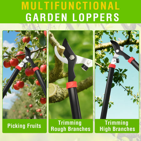 28 Inch Loppers for Tree Trimming Heavy Duty Tree Trimmer Sharp Steel Blade Bypass Loppers Branch Cutter up to 1.5 Inch Dia Cut Capacity Shock-Absorbing Bumper Handle Ideal for Garden Maintenance