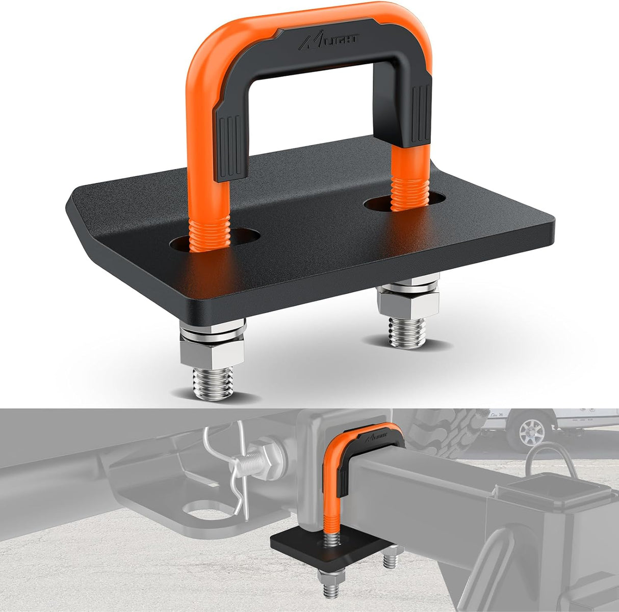 Trailer Hitch Tightener for 2 Inch Trailers Hitches Mount Anti Rattle Heavy Duty Steel with Rubber Cover Orange U Bolt Matte Black Plate Electrophoresis Anti-Rust Triple Protective