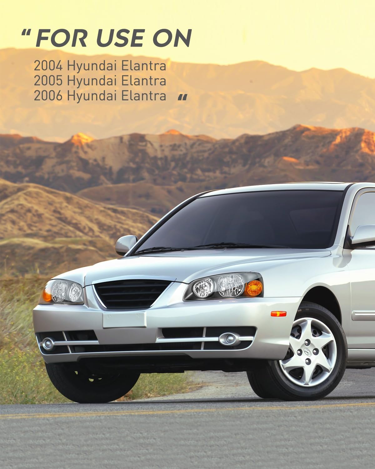 2004-2006 Hyundai Elantra Headlight Assembly Black Housing Amber Reflector Nilight