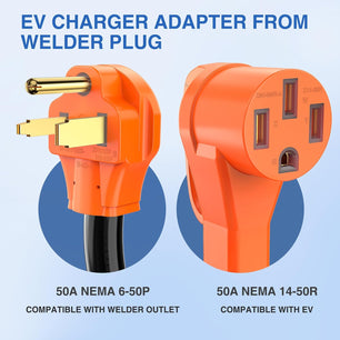 RV Parts EV Charger Adapter Cord 50 Amp to 50 Amp 4 Prong Pure Copper 250V Welder Outlet to EV Plug Conversion Heavy Duty 10 Gauge Wire 6-50P to 14-50R 50M/50F