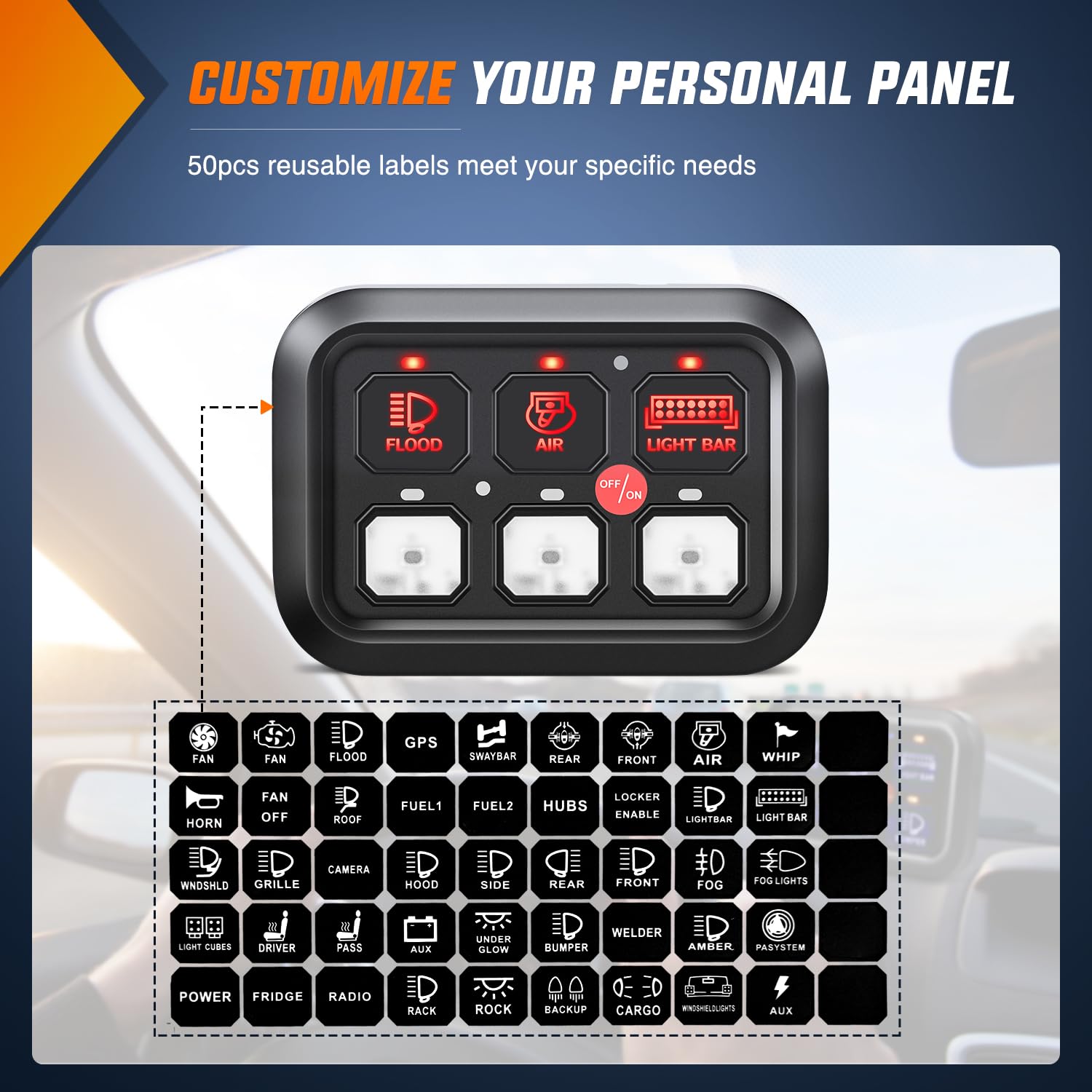 6Gang Multifunction Red Rocker Switch Panel System Nilight