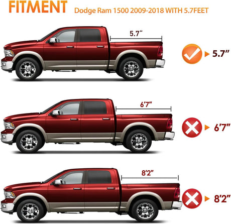 Soft Roll Up Truck Bed Tonneau Cover Compatible with Ram 1500 2009 2010 2011 2012 2013 2014 2015 2016 2017 2018,5.7ft