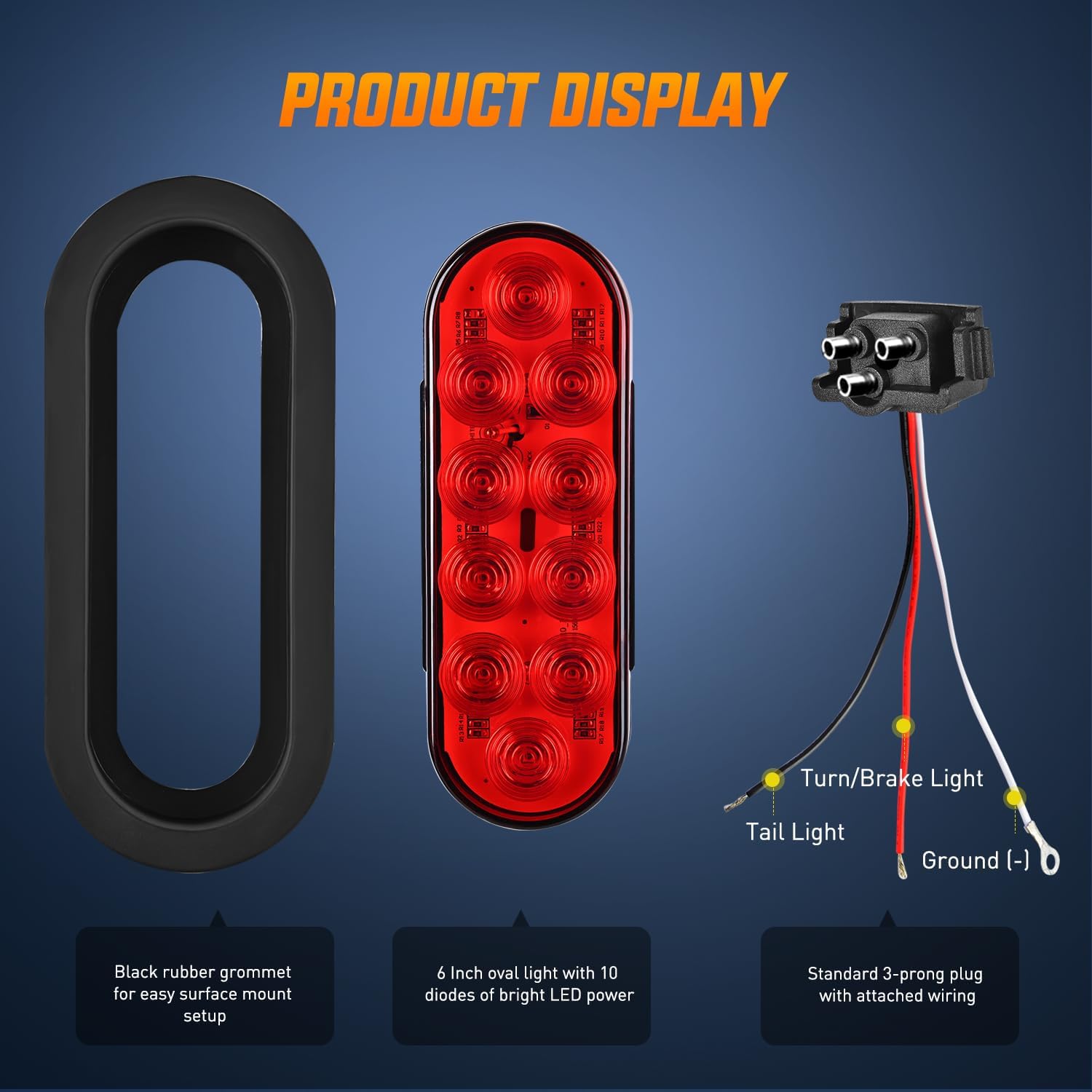6" Oval Red White 10LED Trailer Tail Lights (6 Pcs) Nilight