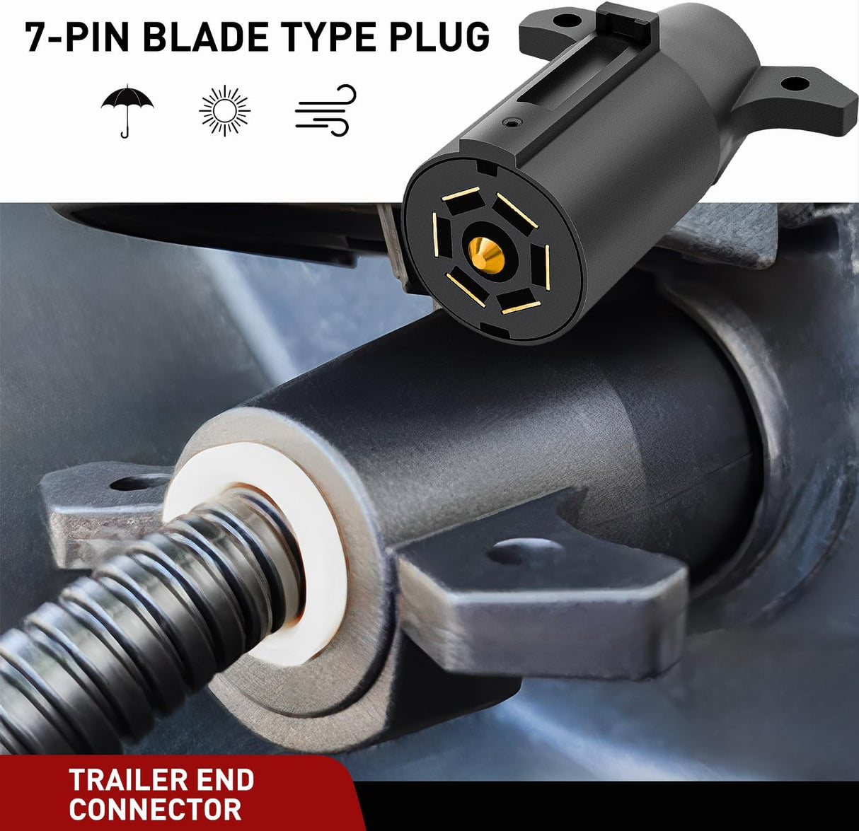 Vehicle-Side 7-Pin Round Trailer Wiring Harness Socket 7 Way Female-End Adapter Replacement SAE J560 Die-Cast Zinc Housing 7 Pole Round Electrical Connector for Semi Truck Trailer Car