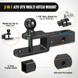 3 in 1 ATV UTV Multi Hitch Mount with 2 Inch Receiver 1-7/8 inch Ball Hitch Rated 2000 LBS Winch Strap Loop Rated 5000 LBS