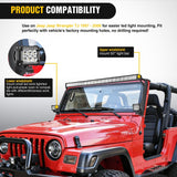 50inch Light Bar Windshield Frame Mounting Brackets for Jeep Wrangler TJ 1997-2006 No-Drill A-Pillar Light Mount for Pod Lights, Heavy Duty Steel Off-Road LED Light Bar Dual Mount