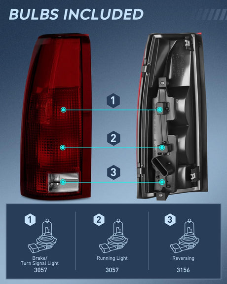 Headlight and Taillight Assembly Combo Compatible with 1994 1995 1996 1997 1998 Chevy Silverado Tahoe Suburban C10 C/K 1500 2500 3500 Tail Light Chrome Housing Amber Reflector Smoke Lens