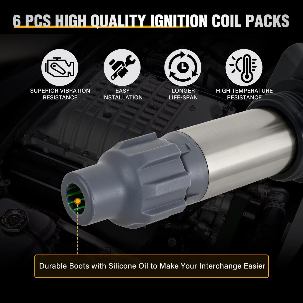 Ignition Coil Pack UF569 Fit for Buick Chevy GMC Pontiac Saab 9-4X Saturn Outlook Allure Enclave Cadillac CTS SRX XTS Impala Acadia Terrain G6 OE# C1555 D515C GN10494 Ignition Coils Set of 6