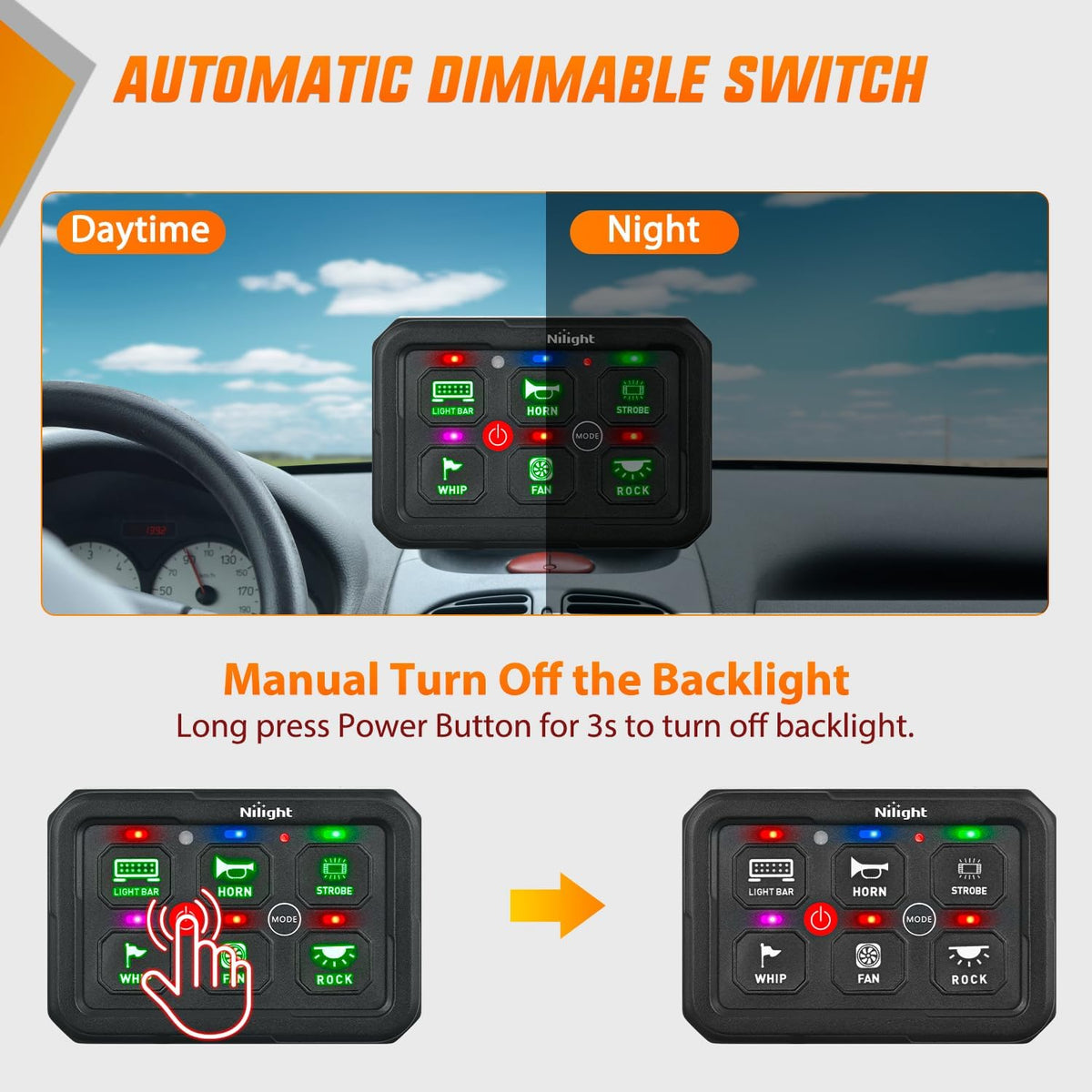 6 Gang Switch Panel Green Circuit Control Relay System with Fuse Wiring Harness Toggle Momentary Strobe Flash Modes Automatic Dimmable ON Off Pod 12V 24V for Car Truck Camper SUV