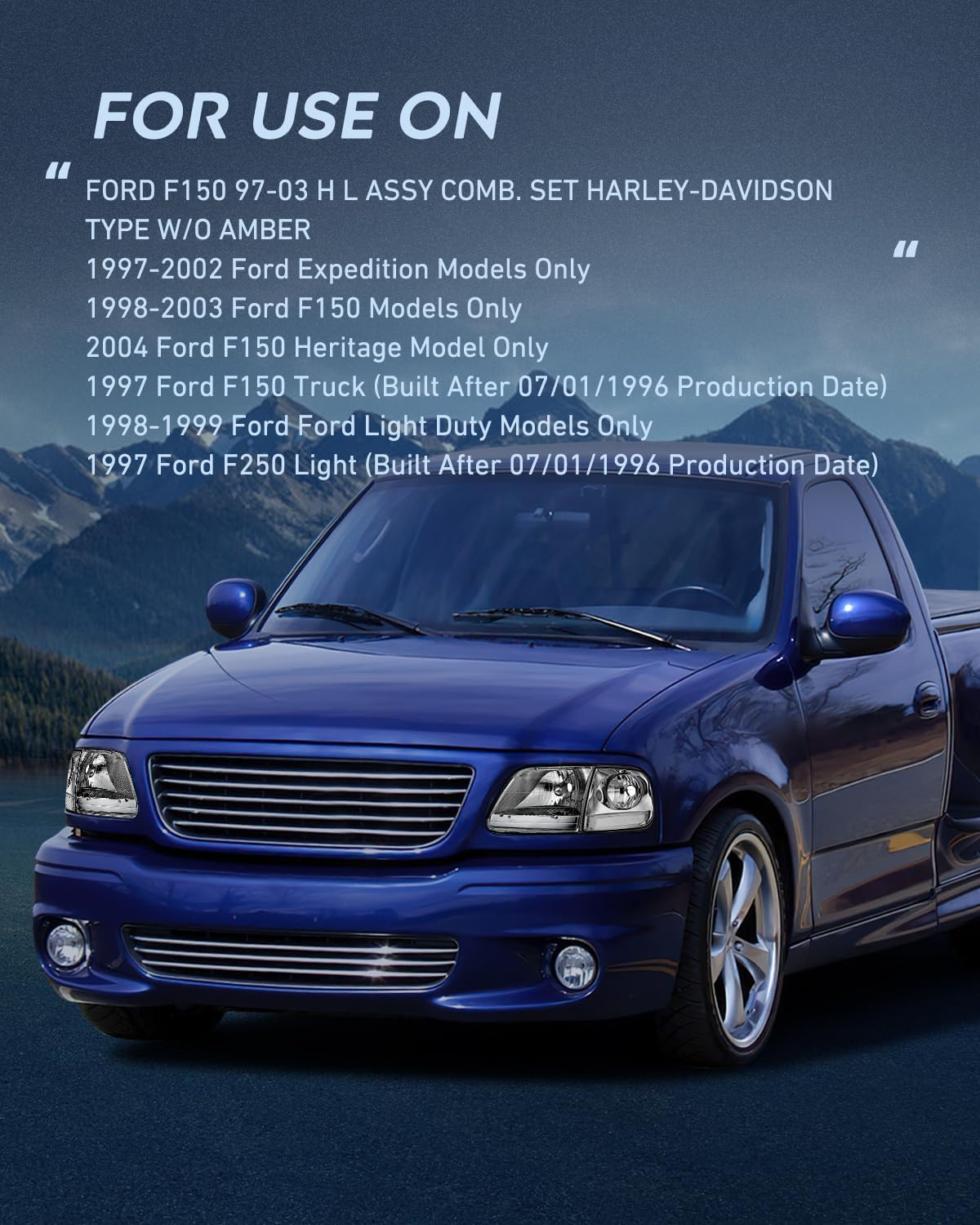 Headlight Assembly Compatible with 1997 1998 1999 2000 2001 2002 2003 Ford F-150 Expedition Chrome Housing Smoked Lens