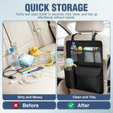 Car Seat Back Organizer 2PCS Black PU Leather Universal | Multi Pockets Foldable Waterproof Scratch Resistant Hanging Storage Bag for Cars Vans SUVs MPVs Pickup Trucks