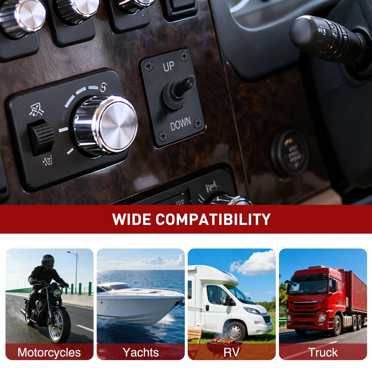 Heavy Duty Momentary Toggle Switch Waterproof 3 Pin 3 Position (ON)-Off-(ON) SPDT 12V DC 30A with Up-Down Mounting Panel and Weatherproof Cap Cover for Auto Car Marine Boat Automotive