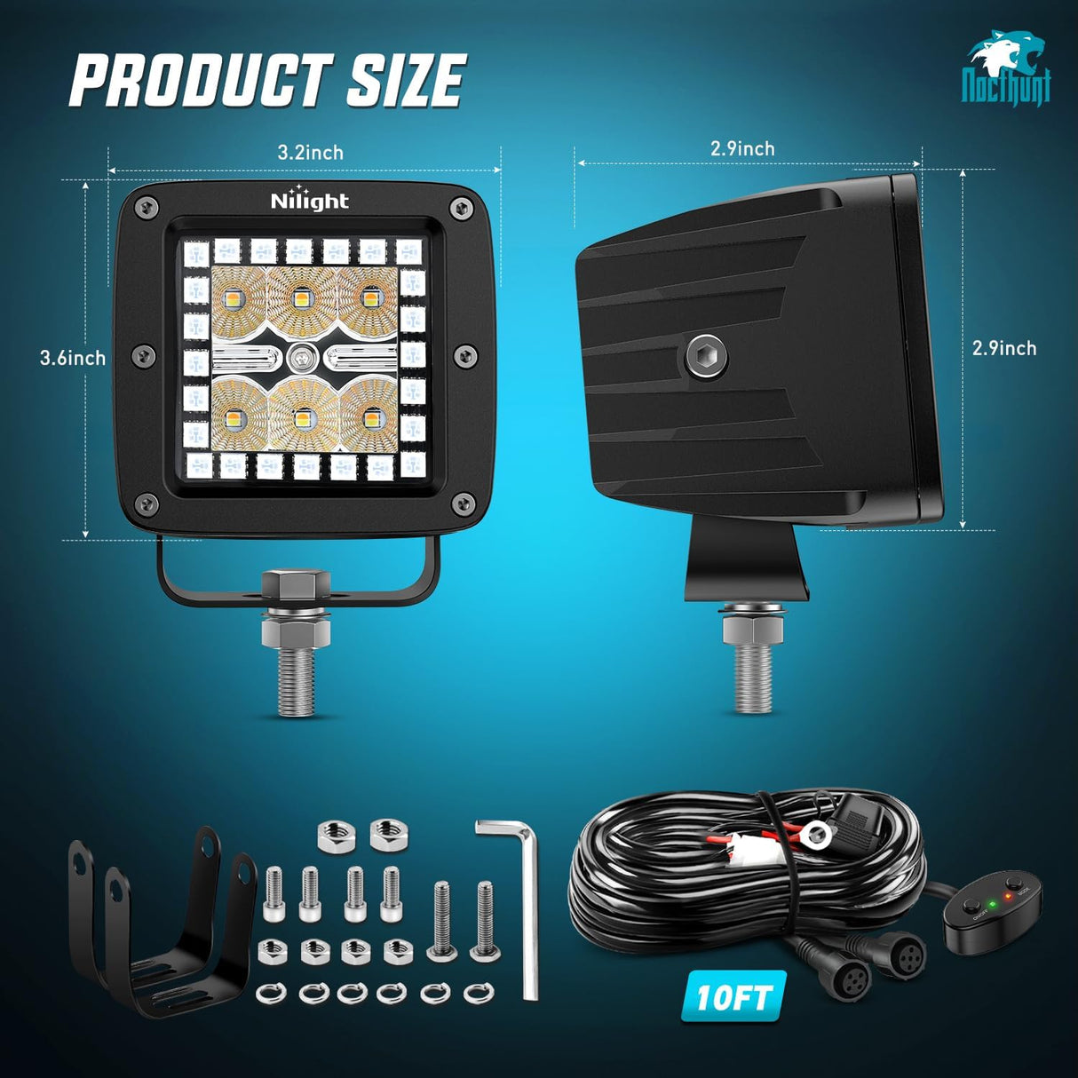 LED Pods 3 Inch 18W Cube Flood Offroad Work Light with RGB Halo Strip Multi Chasing Flash Strobe Mode APP & Remote Control IP67 Waterproof for Truck Pickup Golf Cart SUV ATV UTV 4x4 Van Camper