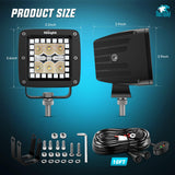 LED Pods 3 Inch 18W Cube Flood Offroad Work Light with RGB Halo Strip Multi Chasing Flash Strobe Mode APP & Remote Control IP67 Waterproof for Truck Pickup Golf Cart SUV ATV UTV 4x4 Van Camper