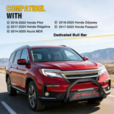 Bull Bar with Light fits 2016-2022 Honda Pilot, 2017-2024 Ridgeline, 2018-2020 Odyssey, 2017-2022 Passport, 2014-2020 Acura MDX Front Bumper Grille Brush Guard w/Skid Plate Licence Plate Hole