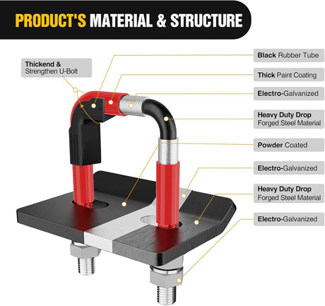 Trailer Hitch Tightener for 2 Inch Hitches Mount Anti Rattle Heavy Duty Steel with Rubber Cover Red U Bolt Matte Black Plate Electrophoresis Anti-Rust Triple Protective