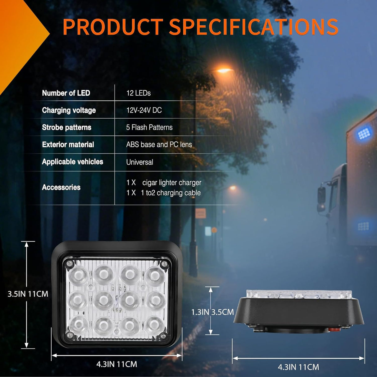 12LED Magnetic Wireless Trailer Lights 2PCS Rechargeable Portable Hazard Beacon Warning Light Blue Emergency Strobe Light for Trucks Trailers Vehicles Cars Bus Surface Mount