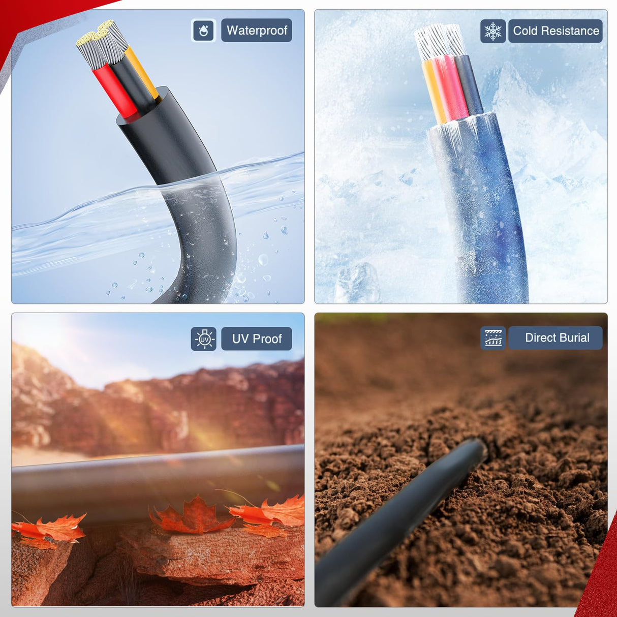 100FT 14AWG 3 Conductor Electrical Wire Tinned Oxygen Free Copper Red Black Yellow 3 Wires Parallel 600V DC Flexible PVC Case Extension Cords for LED Strips Lamps Lighting