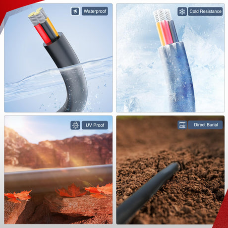 100FT 14AWG 3 Conductor Electrical Wire Tinned Oxygen Free Copper Red Black Yellow 3 Wires Parallel 600V DC Flexible PVC Case Extension Cords for LED Strips Lamps Lighting