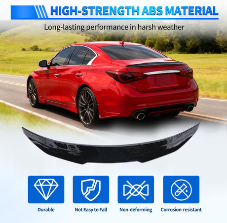Spoiler Fit for Infiniti Q50 4 Door Sedan 2014 2015 2016 2017 2018 2019 2020 2021 2022 2023 2024 Spoilers for Cars Rear Spoiler Wing ABS Rear Trunk Lip Accessories No-Drill, Glossy Black