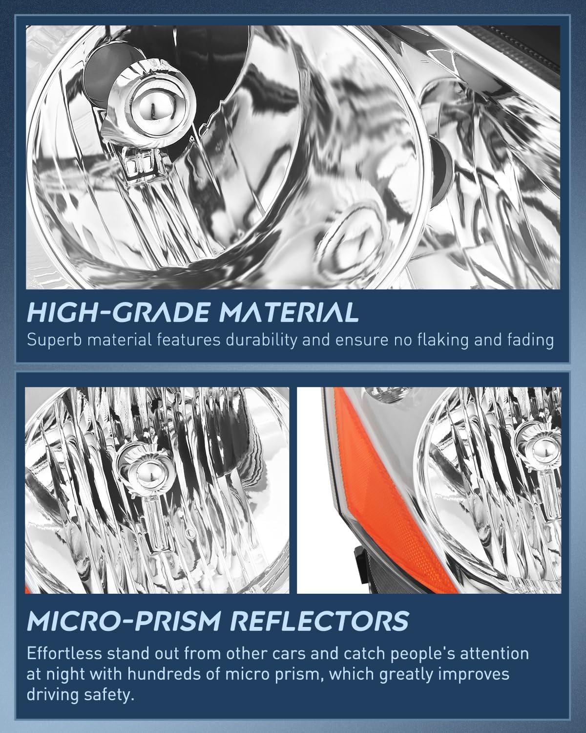 Headlight Assembly 2006-2010 Toyota Sienna Headlight Assembly Chrome Housing Amber Reflector Clear Lens