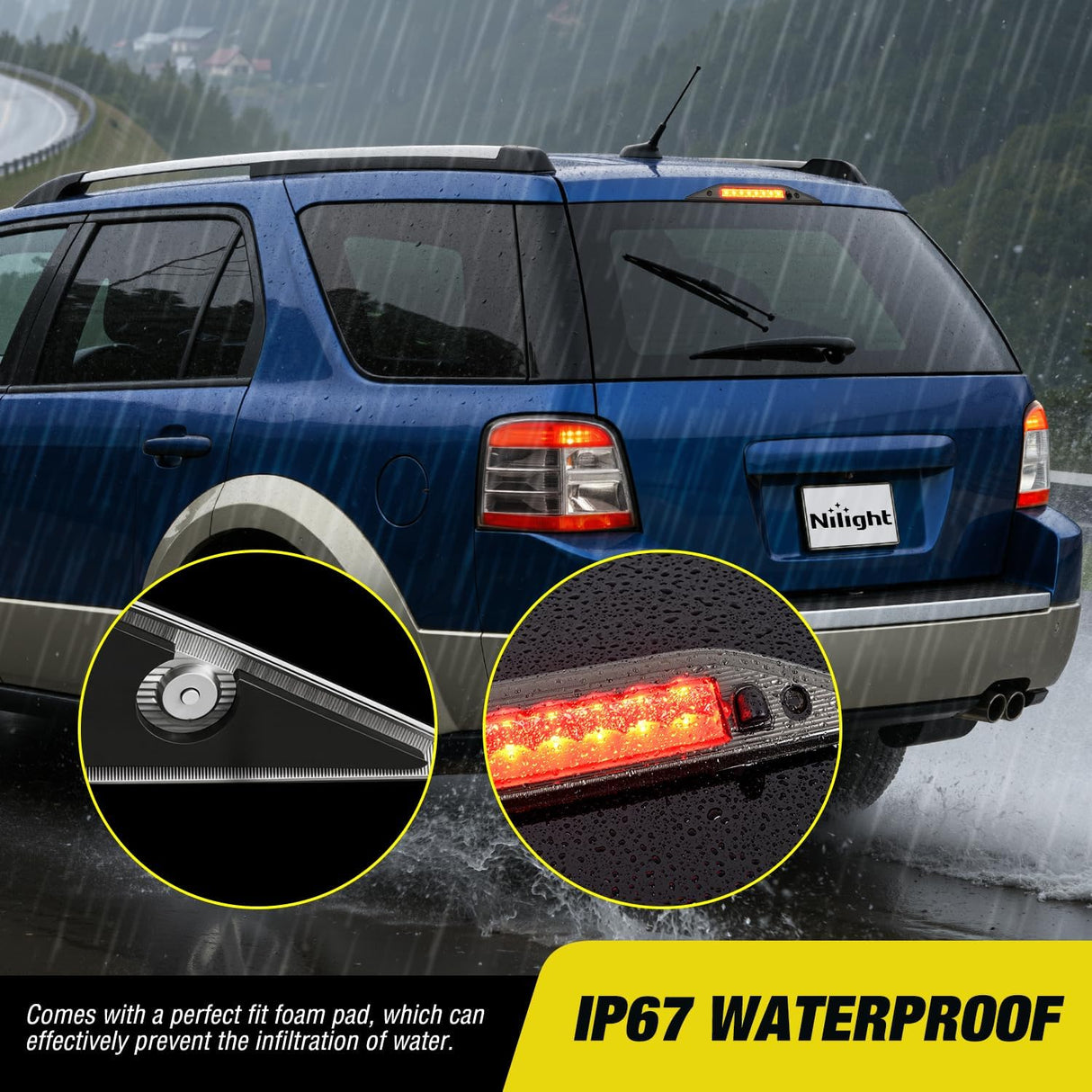 Third Brake Light Tail High Mount 3rd Stop Lights Smoked Lens Compatible with Ford Freestyle 2005 2006 2007 and Ford Taurus X 2008 2009 Van SUV Rear Center Cab Lamp