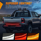 Truck Tailgate Light Strip 48 Inch Quad Row 528 LED Strip with Red Running Brake Lights White Reverse Lamp Amber Turn Signals Lights