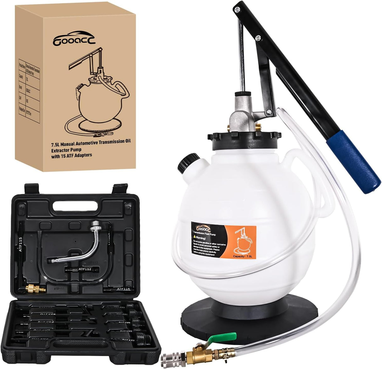 Transmission Fluid Pump Kit 7.5L Automotive Manual Oil Pump Extractor ATF Refill Dispenser Transfer Pump with 15 ATF Filler Adapters 2Gal Oil Filling Filler System Fluid Extractor Pump Tool Kit