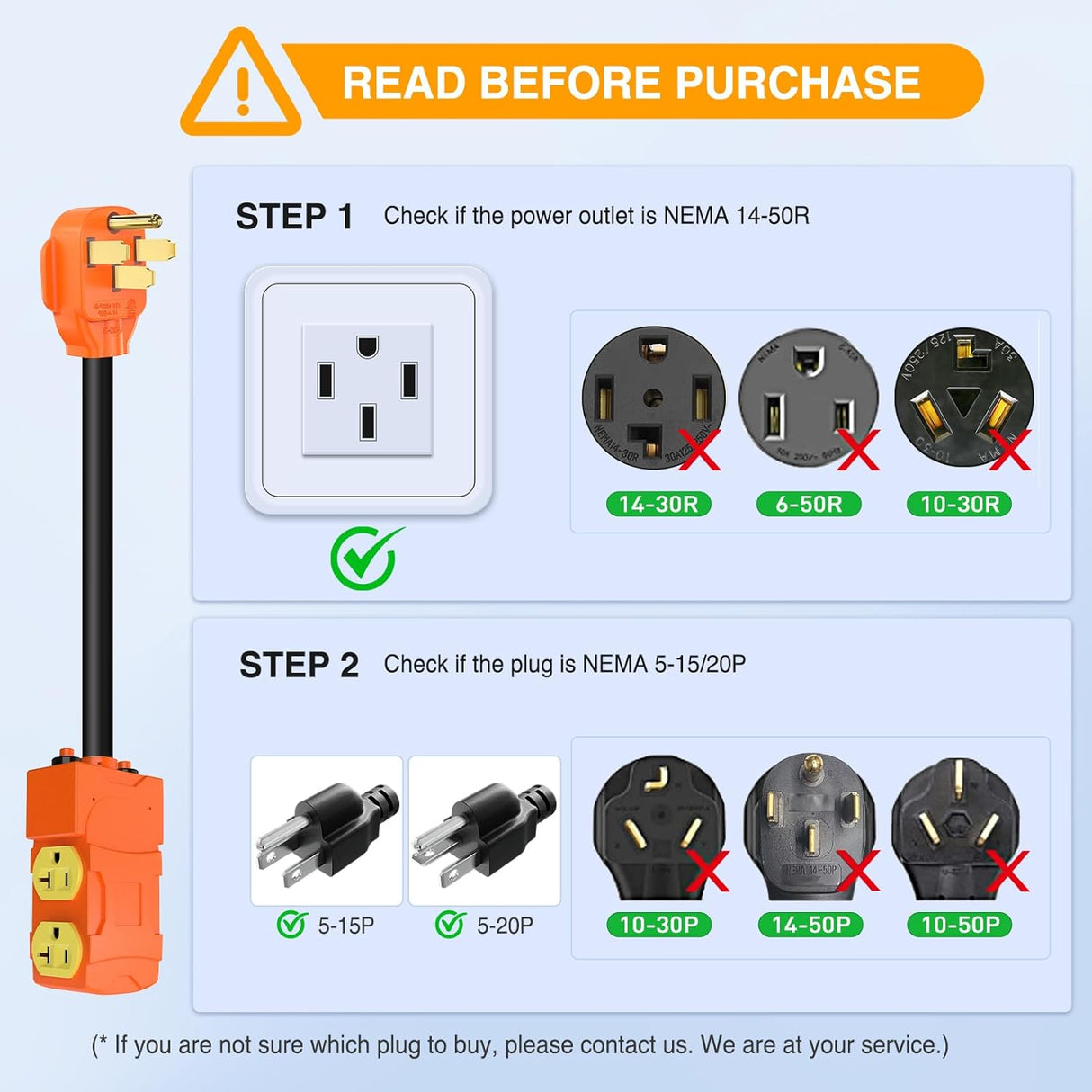 50 Amp to 20 Amp 110V RV Power Adapter Cord with Circuit Breaker NEMA 14-50P Male to 4X 5-15R/5-20R Female RV Distribution Adapter Plug ETL Listed 4 Household Outlets for RVs Camper Generator