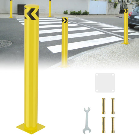Safety Bollard, 42 inches Height Steel Bollard Post High High Visibility, 1 Pack