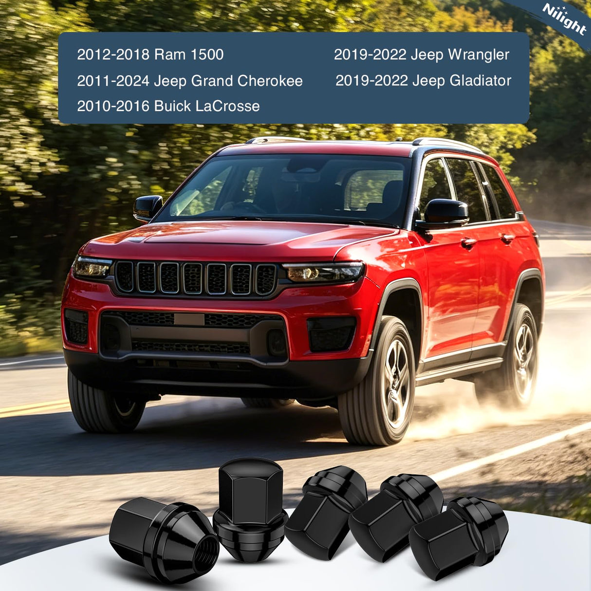 20PCS M14x1.5 Lug Nuts Compatible with 2012-2018 Ram 1500 | for 2019-2022 Jeep Wrangler/Gladiator 2011-2024 Grand Cherokee One-Piece Solid Black Steel OEM Factory Wheel Nuts Replace