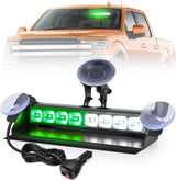 8LED Green White Traffic Advisor Strobe Light Bar Hazard Safety | with Vacuum Suction Emergency Dash Warning Flashing Lights Front/Rear Windshield Visor for Truck Police Construction Vehicles