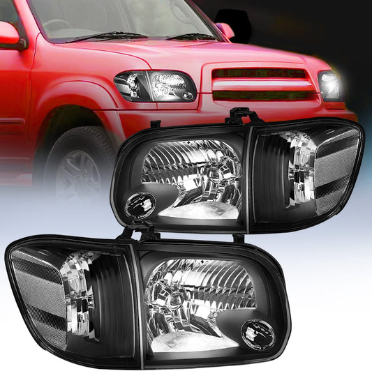2005-2006 Toyota Tundra 4 Door Double Crew Cab 2005-2007 Sequoia Headlight Assembly Black Case Clear Reflector Nilight
