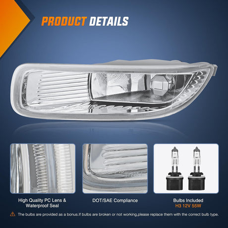 Fog Lights Assembly Compatible with 2003 2004 Toyota Corolla w/H3 12V 55W Bulbs Clear Lens Driver and Passenger Side