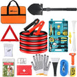 Car Emergency Kit with Jumper Cable Air Compressor Tire Repair Essential Tools First Aid Alligator Connector Electrical Kit for Travel Camping Outdoor Cars Truck SUV RV