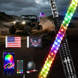 RGB LED Whip Light 1PC 3FT Spiral Antenna Whips | APP and Remote Control with DIY Chasing Patterns Brake Reverse Functions and Spring Base for ATV UTV RZR Can Am and Jeep