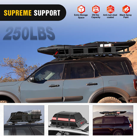84 Inch x 39 Inch x 6 Inch Universal Roof Rack Cargo Basket Heavy-Duty 250LBS Capacity Rooftop Cargo Carrier with Cargo Net Ratchet Straps Luggage Holder for SUV Truck Vehicle