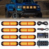 8PCS Led Strobe Lights with Controller 12V 24V Sync Feature Amber Strobe Light 12 LED Surface Mount Emergency Hazard Warning Lights with Strobe Controller for Vehicle Car Truck RV ATV