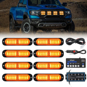 8PCS Led Strobe Lights with Controller 12V 24V Sync Feature Amber Strobe Light 12 LED Surface Mount Emergency Hazard Warning Lights with Strobe Controller for Vehicle Car Truck RV ATV