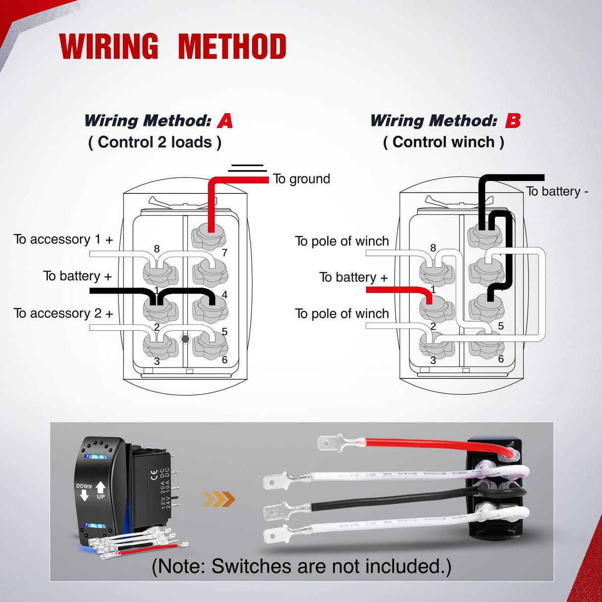 2 PCS 7 Pin Rocker Switch Jumper Wires Set for 7Pin Toggle On/Off Rocker Switch Wiring fot Automotive Polaris Ranger RZR ATV Console Switch Install 1 Set Switch Not Included