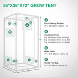 3x3 Grow Tent 36 Inchx36 Inchx72 Inch High Reflective Mylar Indoor Growing Tents 600D Oxford Cloth with Observation Window and Removable Floor Tray for Hydroponics Indoor Plants Fruit Flower Veg Growing
