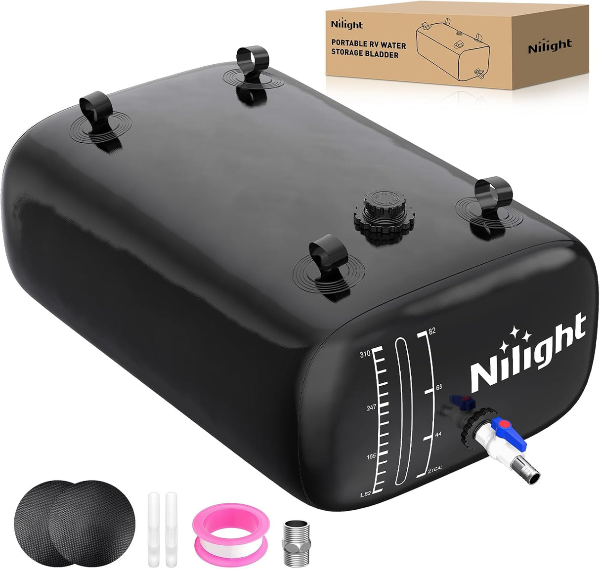 87Gal/330L Water Storage Bladder RV Potable Water Bladder Tank Camping 1000D PVC Foldable Collapsible Storage Containers for RV,Carrier,Camping, Agricultural Irrigation,Garden Watering, Black